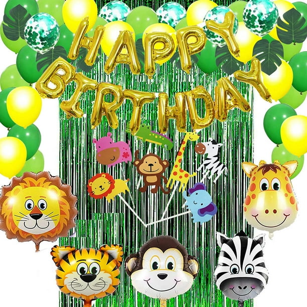 Details about  / Jungle Animal Party Supplies Plates Foil Balloon Party Decorations
